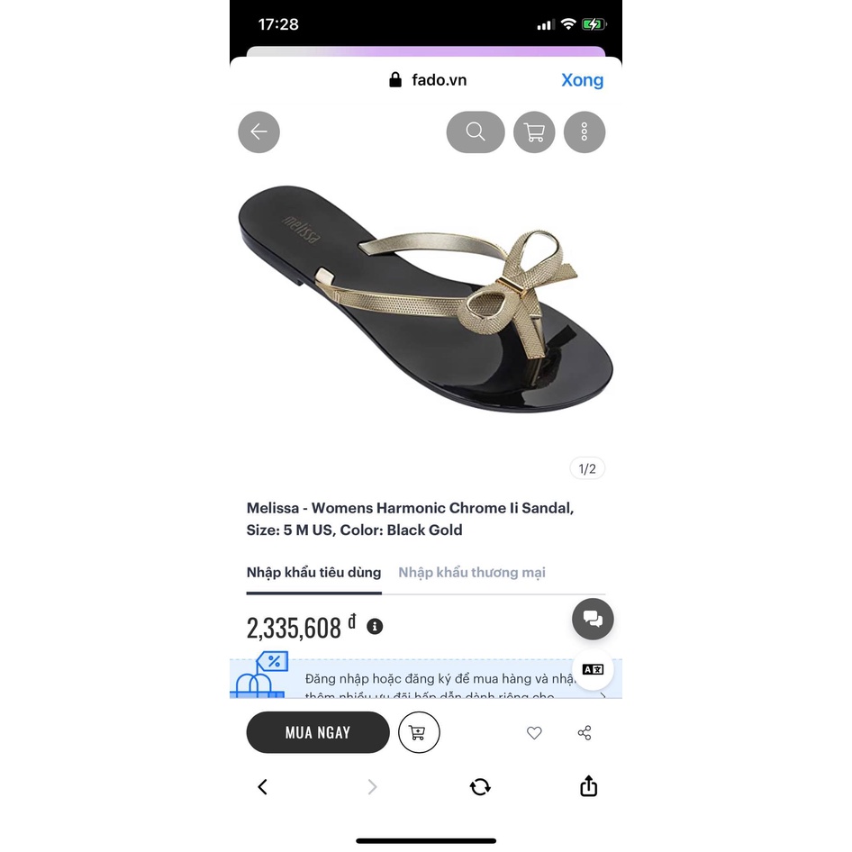 Đôi dép kẹp hiệu Melissa của Brazil, hàng đã qua sử dụng