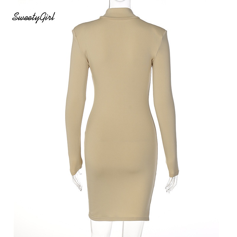 Đầm Cổ Cao Tay Dài Xẻ Tà Màu Trơn Thời Trang Quyến Rũ Cho Nữ 2022