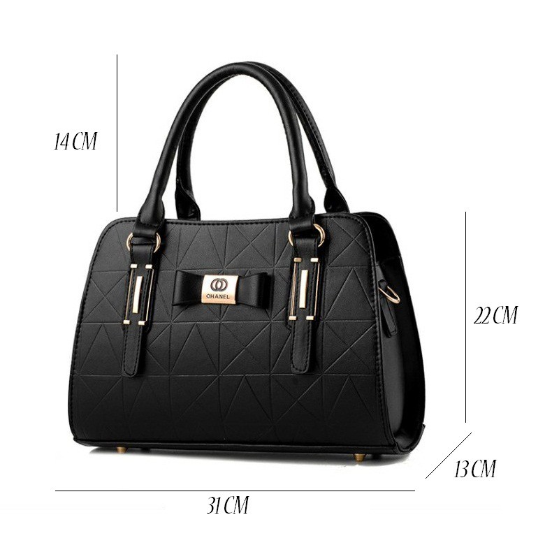 Túi Xách OHANEL Cầm Tay Da Trơn Màu Đen