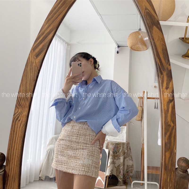 NARYN SHIRT - áo sơ mi kẻ cách điệu 2 ống tay màu xanh