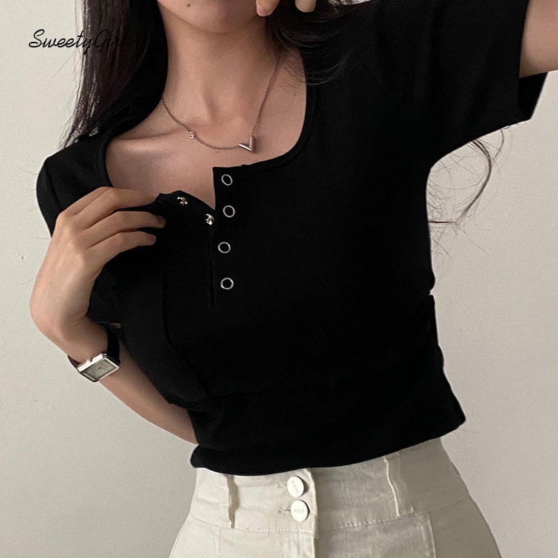 MsMona Áo Thun Tay Ngắn Cổ Tròn Màu Trơn Dáng Ôm Thời Trang 2022 Dành Cho Nữ