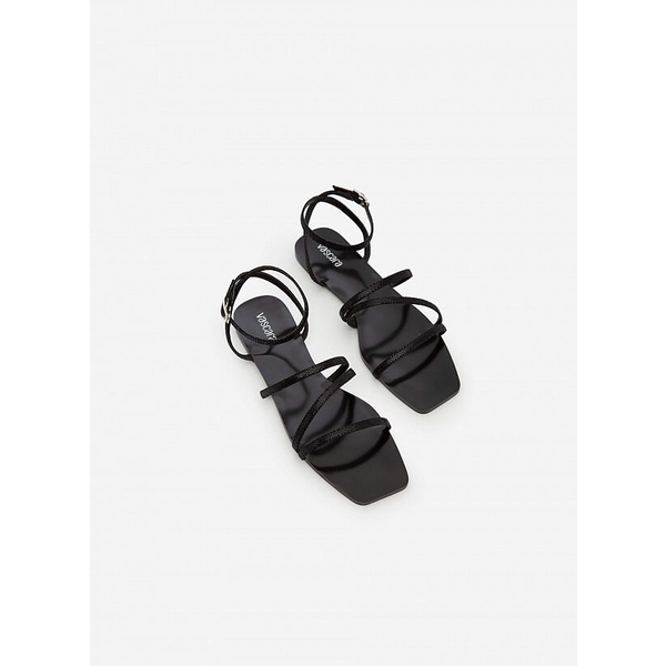 Vascara Giày Sandal Ankle Đế Bệt Mũi Vuông Vân Da Kỳ Đà - SDK 0317 - Màu Đen