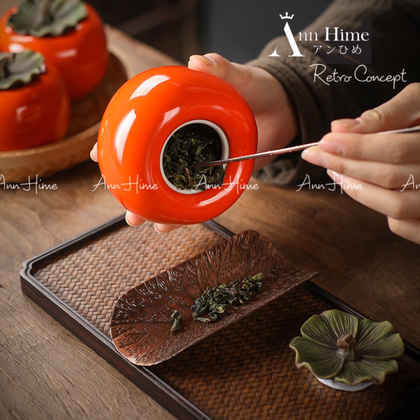 Hộp Đựng Hũ Đựng Trà Bánh Kẹo Mứt Tết Gốm Sứ Có Nắp Hình Quả Hồng