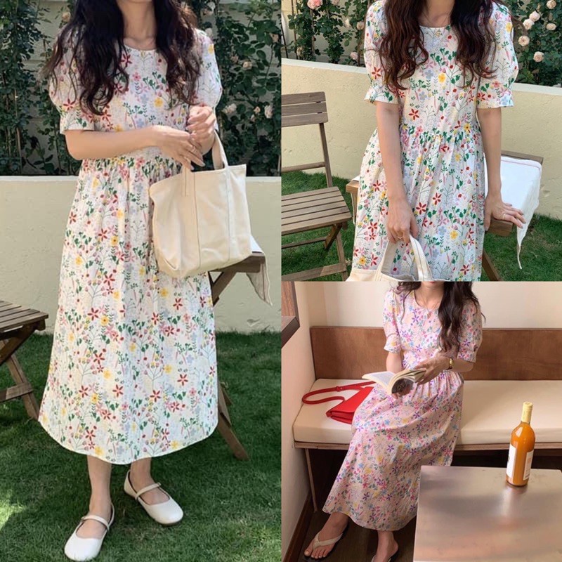 [Ảnh thật/Video] Váy babydoll hoa nhí thiết kế 5 cánh dáng rộng, váy ulzzang chất thô lụa ngọt ngào