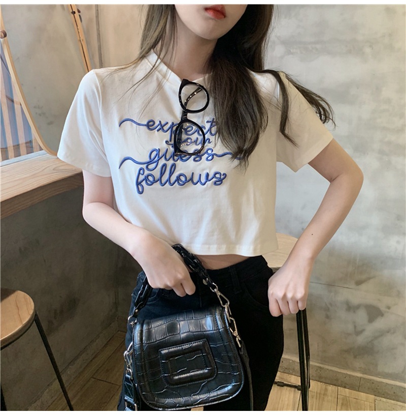 Áo thun croptop tay ngắn thêu chữ thời trang cá tính cho nữ