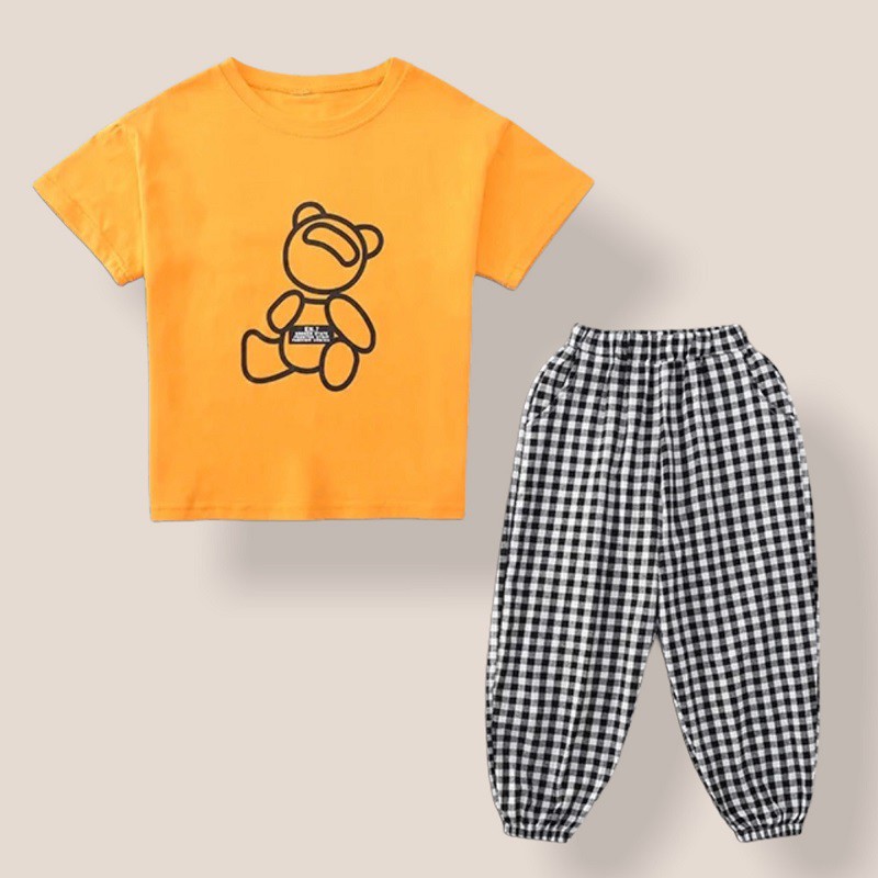 Bộ đồ bé gái Con Xinh cotton gấu Baby, set quần áo trẻ em 5 đến 14 tuổi