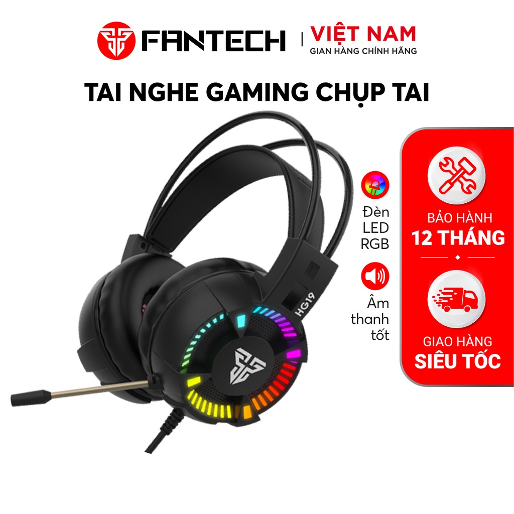 Tai Nghe Gaming Chụp Tai FANTECH HG19 IRIS LED RGB Jack 3.5mm Kèm Jack Nguồn LED USB 2.0 Mic Chống Ồn -  Hàng Chính Hãng
