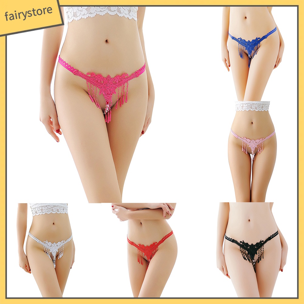 Quần lót lọt khe thêu hoa đính ngọc trai giả thời trang gợi cảm cho nữ