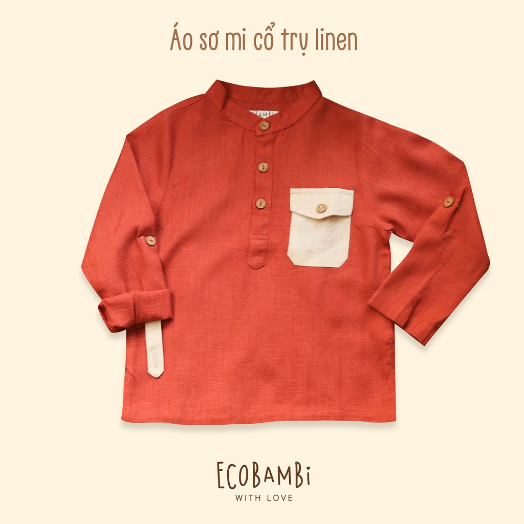Áo sơ mi cổ trụ linen bé trai