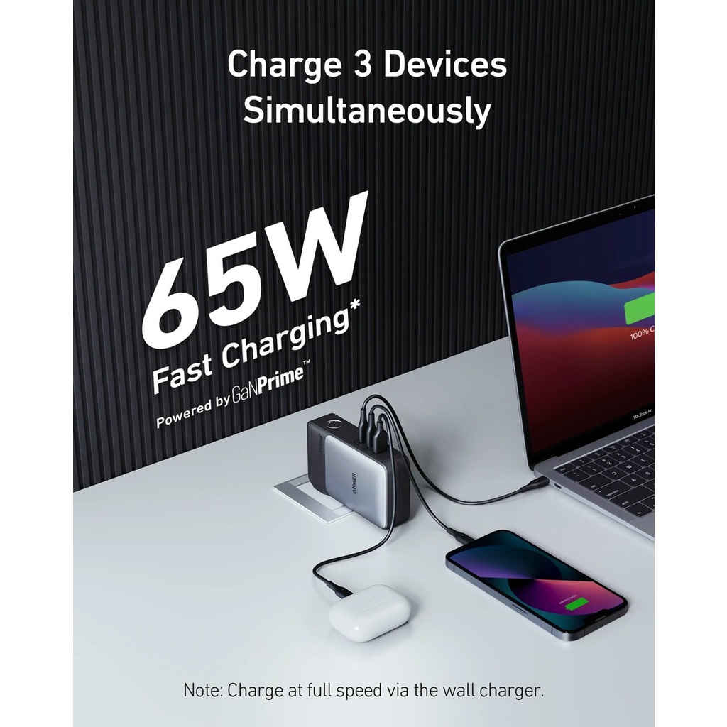 Cốc sạc kiêm sạc pin dự phòng đa năng 2 trong 1 Anker 733 Power Bank (GaNPrime PowerCore 65W),USB-C 10.000mAh 30W(A1651)