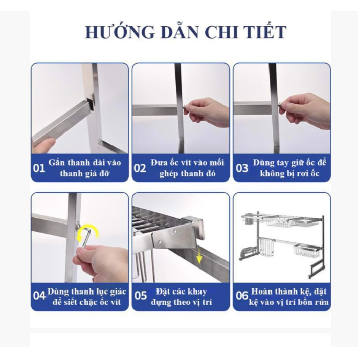 [Xuất Nhật] Kệ chén, sóng chén đa năng Foodcom, inox màu bạc cao cấp chống rỉ sét, dài 86-106cm,TẶNG KÈM khăn lau bếp