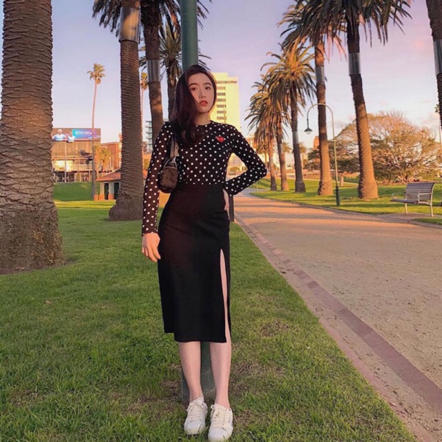 Chân váy midi skirt dài xẻ tà cao must_have cho nàng dạo phố