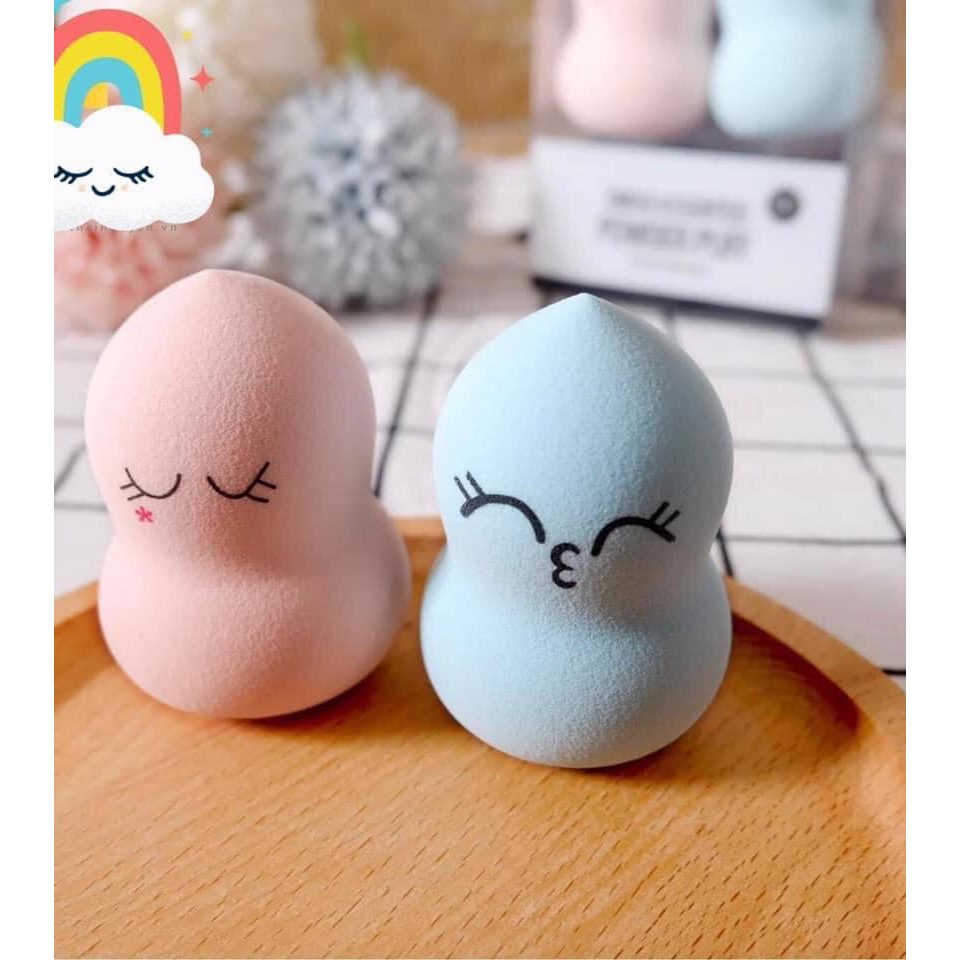 Hộp 2 bông mút Miniso Emoji mặt cười dễ thương, siêu mịn g20shop