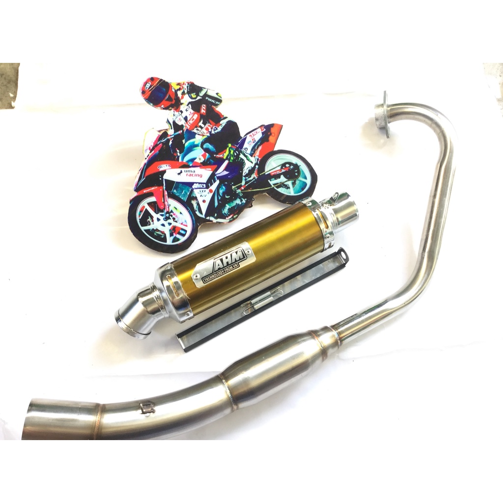 Pô AHM VÀNG cả cổ bầu hơi inox exicter, winer, sonic, raider, satria, gsx, fz, tfx, cbr, r15,...