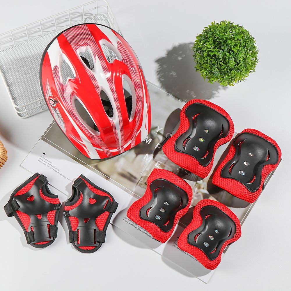 Set 7 món dụng cụ bảo hộ gồm nón bảo hiểm và đệm đầu gối khuỷu tay cổ tay an toàn thiết thực cho trẻ em