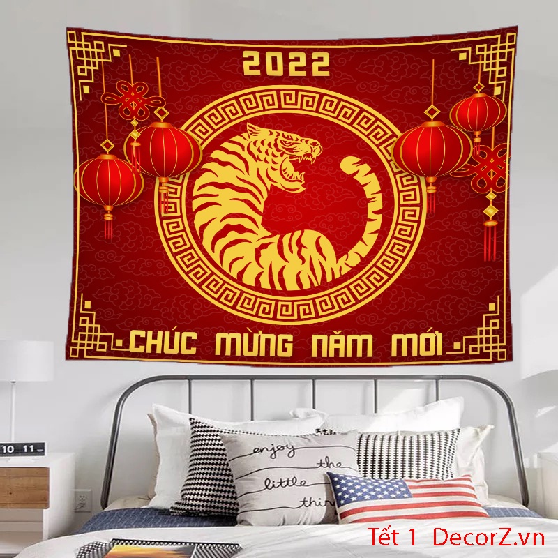 Tranh vải treo tường TẾT 2022 mẫu mới decor phòng khách 130x150cm