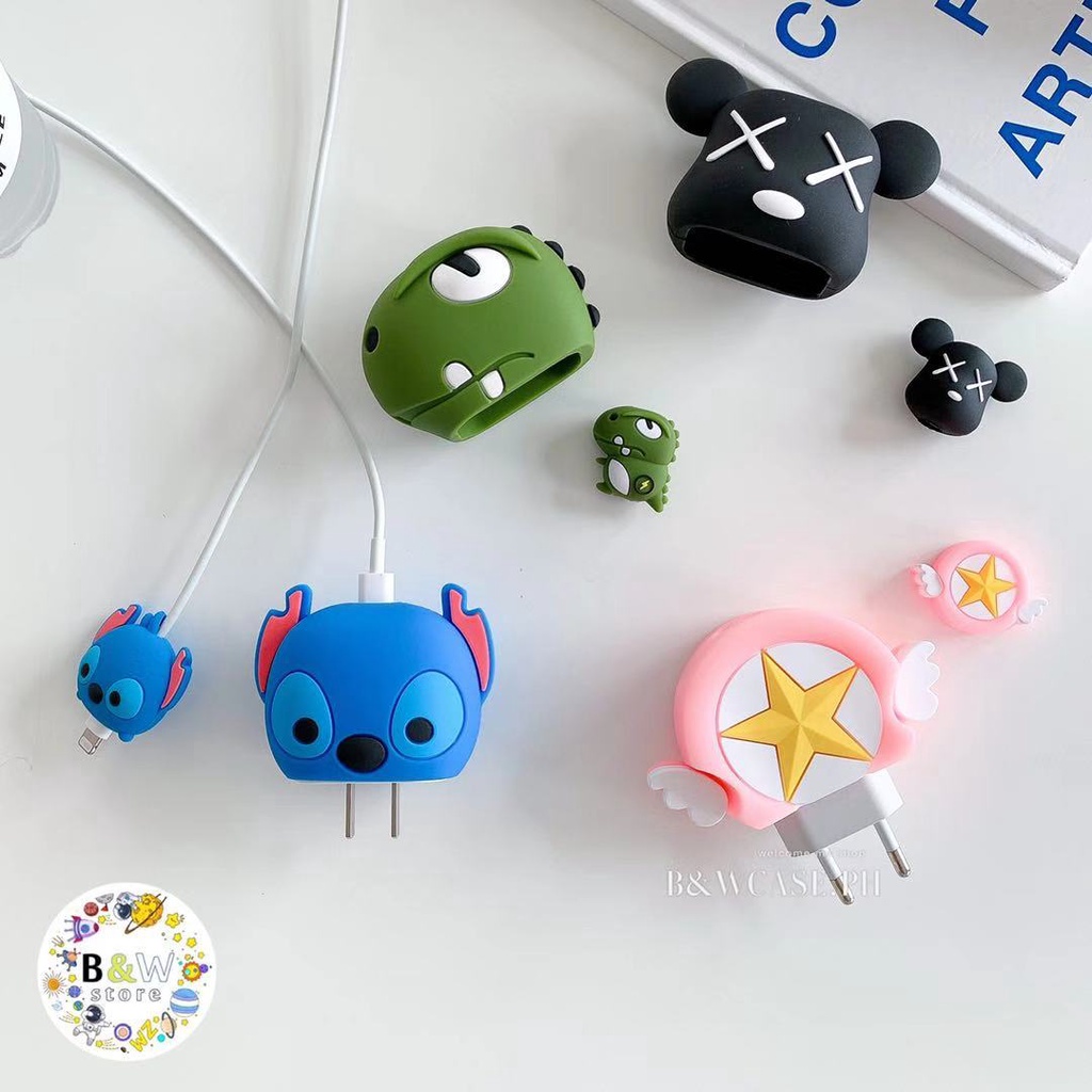 Phụ kiện bảo vệ dây cáp sạc nhanh hình thú hoạt hình thích hợp cho Iphone 18w 20w