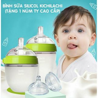 (Tặng kèm 1 núm) Bình sữa silicone KICHILACHI siêu mềm cao cấp 150ml/250ml (Công nghệ Hàn Quốc)
