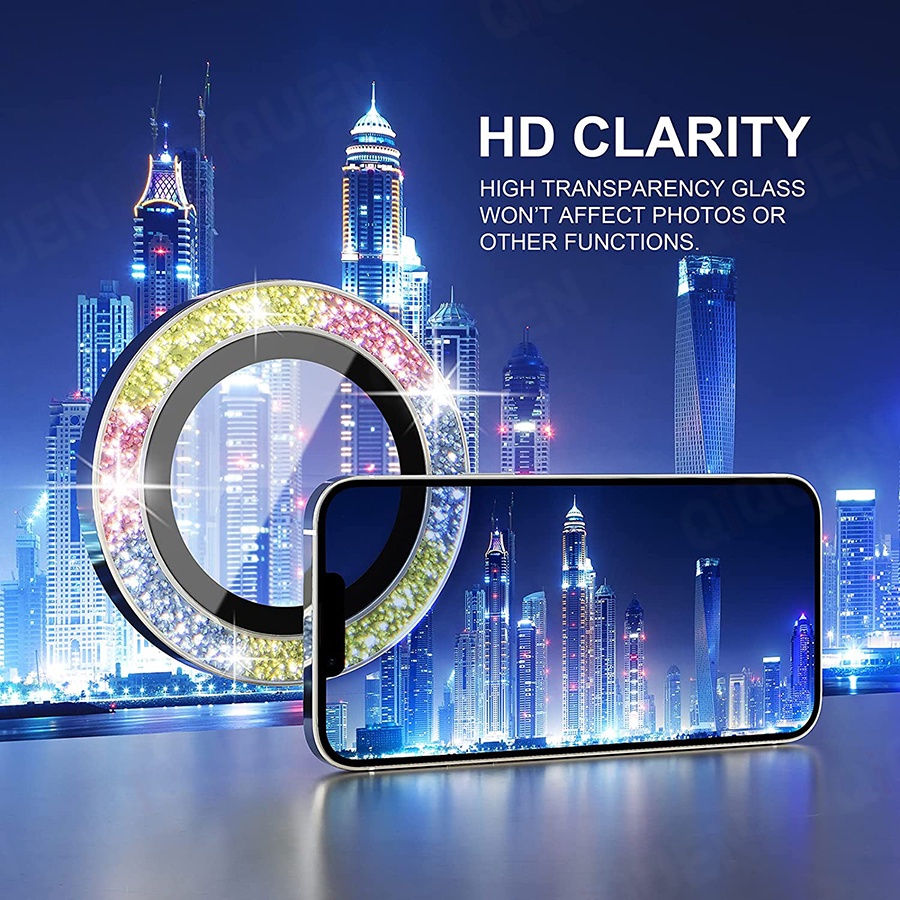 Nắp dán đính đá bảo vệ ống kính camera cho iPhone 11 12 13 14 Pro Max 12 13
