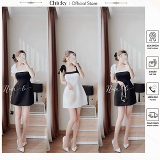 Váy đầm nữ dầm hai dây cột nơ vai sang chảnh