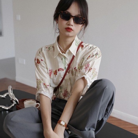 Áo Sơ Mi Nữ Ngắn Tay In Hoa Thời Trang Hàn Quốc