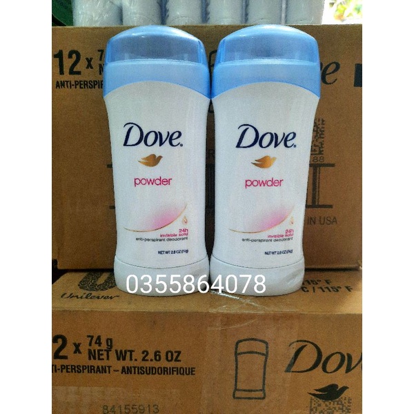 [USA] Lăn sáp khử mùi nữ Dove Powder Invisible solid 74g khô thoáng suốt 24h - Mỹ