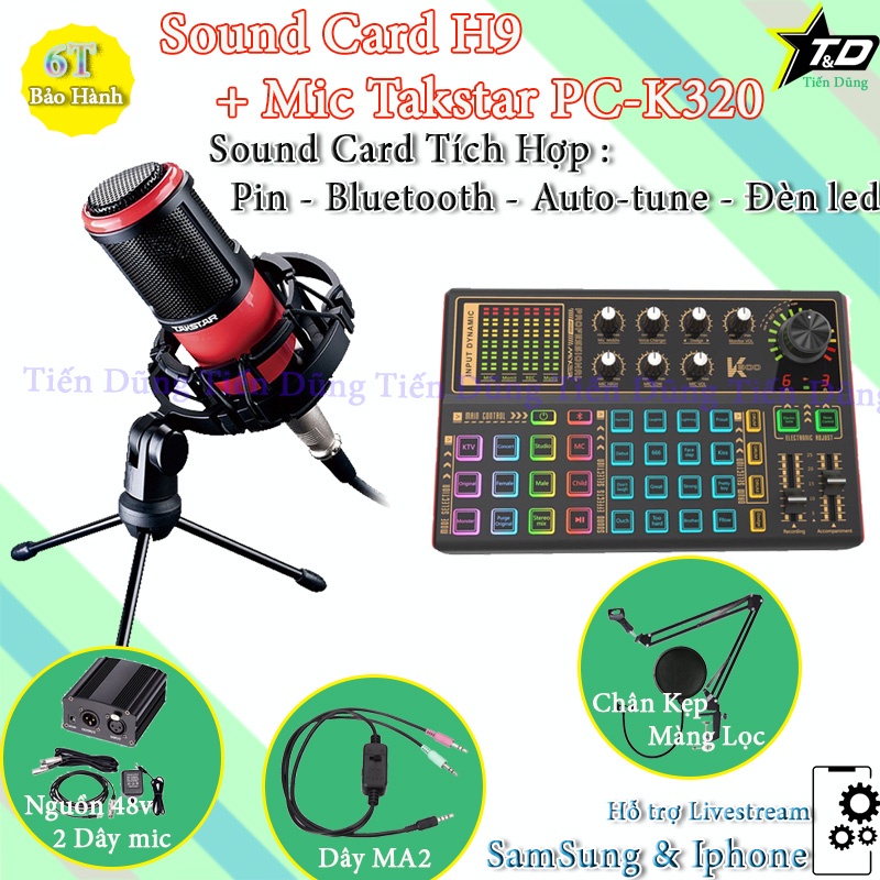 Mic thu âm Takstar PC K320 sound card k300 có autu tune và bluetooth nguồn 48v 2 dây livestream MA2 chân kẹp màng lọc