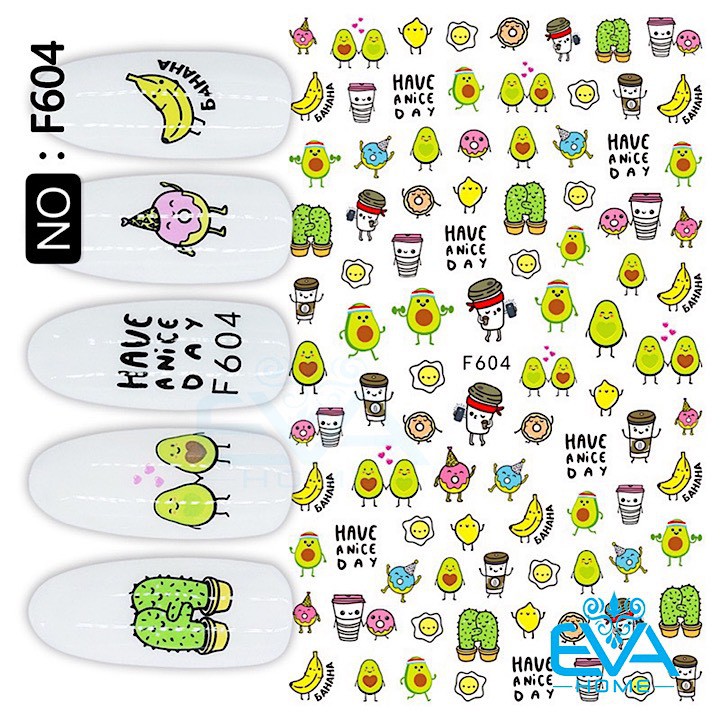 Decal Dán Móng Tay 3D Nail Sticker Hoạ Tiết Trái Bơ Avocado F604