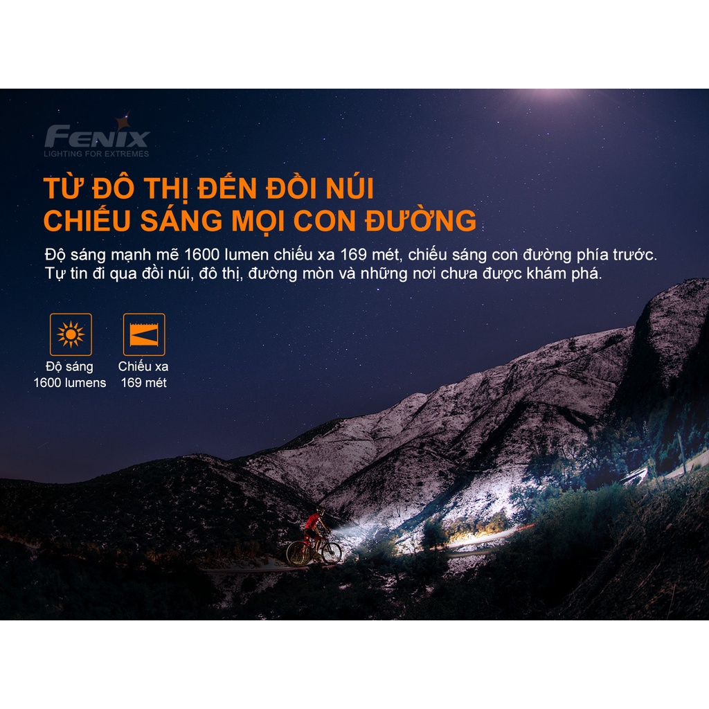 Đèn xe đạp FENIX BC26R sáng 1600 lm chiếu xa 168m pin 21700 5000mAh sạc USB-C