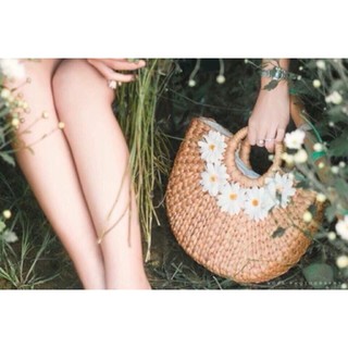 [Giá xưởng] Túi cói túi lục bình bán nguyệt hoa cúc họa mi