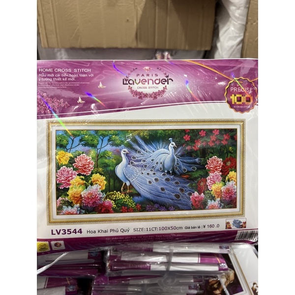 tranh thêu chữ thập hoa khai Phú quý lv3544 (100x50)