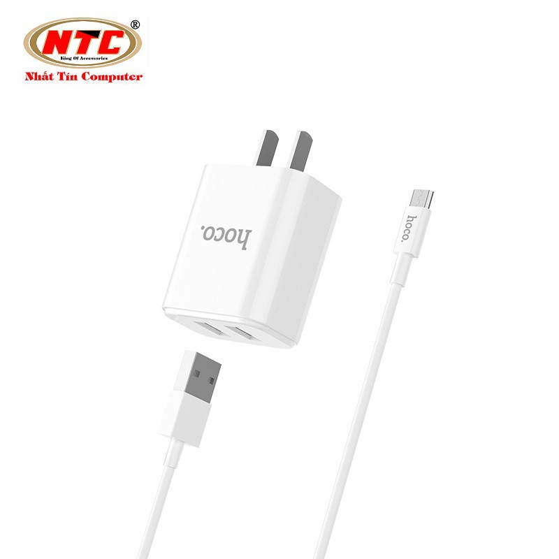 Bộ cốc sạc 2 cổng và cáp sạc cổng microUSB Hoco C62 - output 2.1A