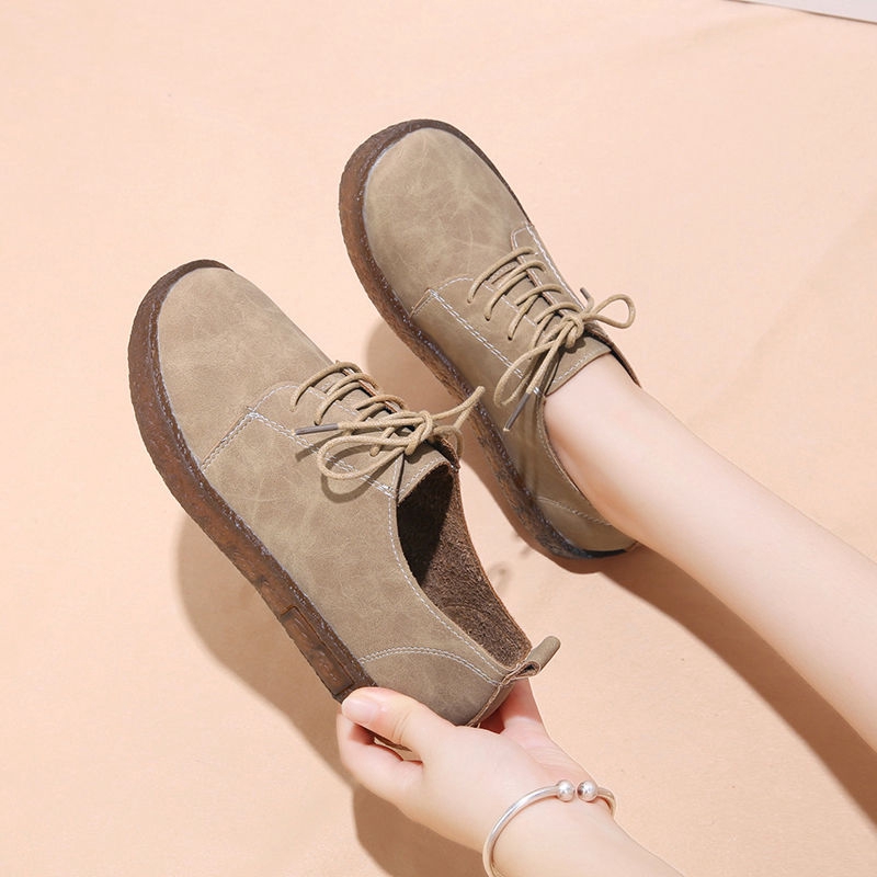 Giày da đế mềm phối dây buộc phong cách vintage xinh xắn cho nữ | BigBuy360 - bigbuy360.vn