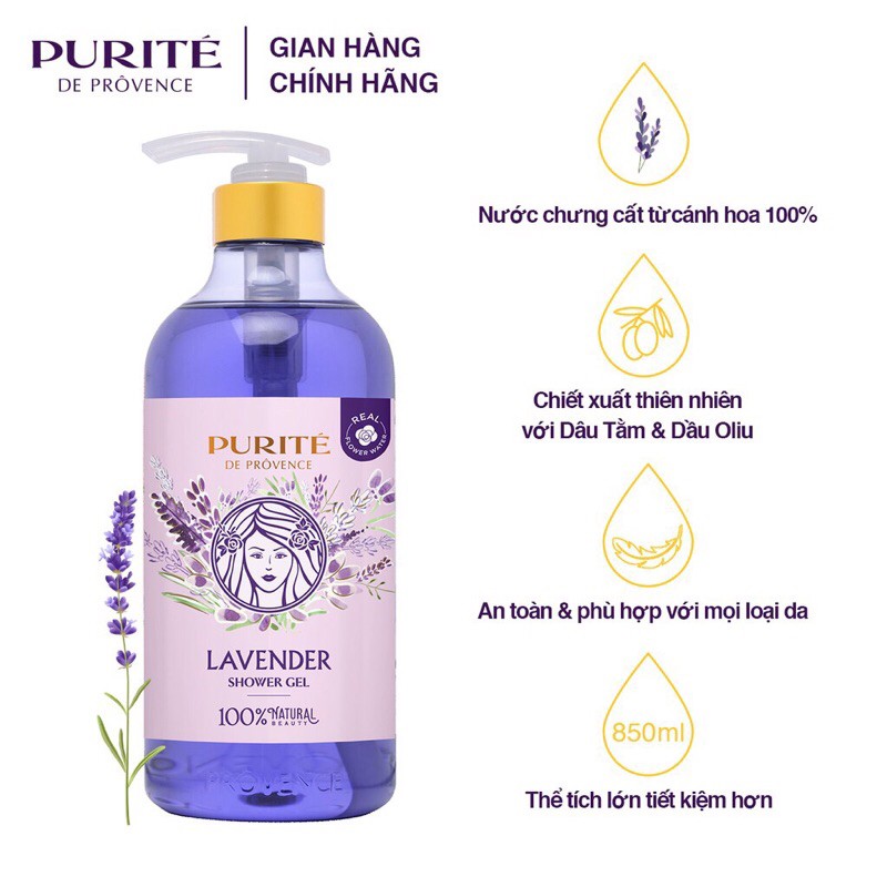 Combo 2 Sữa Tắm Thư Giãn Hoa Oải Hương Purité 850ml