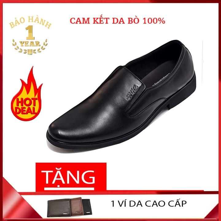 [SỐC MUA 1 TẶNG 1] Giày Tây Nam, Giày Công Sở Nam Da Bò TH741 Đen Khâu Đế Chắc Chắn [TẶNG VÍ DA CAO CẤP]