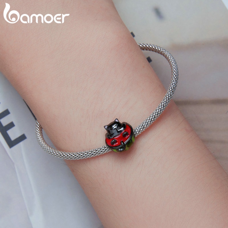 Hạt xâu làm nữ trang Bamoer bạc 925 hình mèo ôm dưa hấu