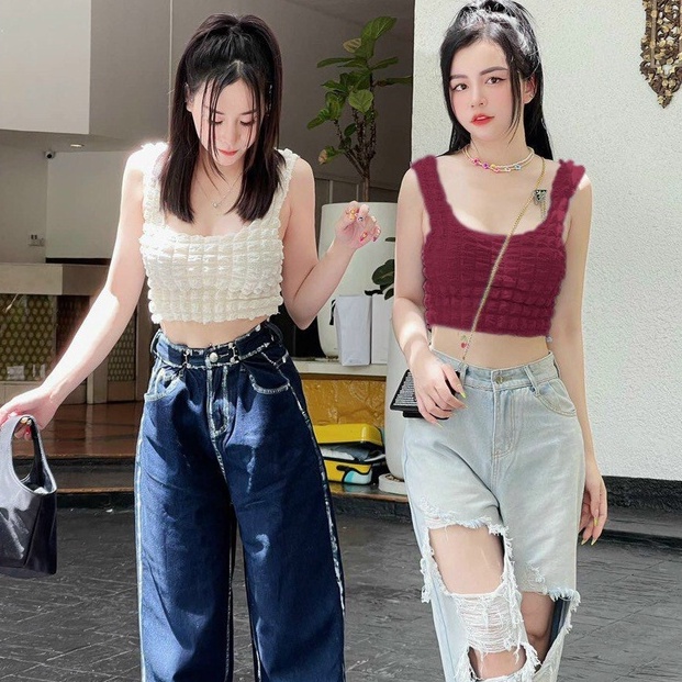 Áo xốp vuông 2 dây croptop trơn cực xinh , chất thun xốp mềm mịn