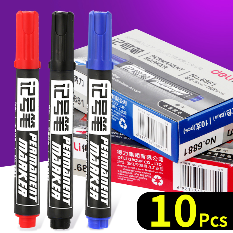 10 cái Bút đánh dấu vĩnh viễn, Màu xanh đen Đỏ trắng, Chống thấm nước gốc dầu, Nhà máy văn phòng