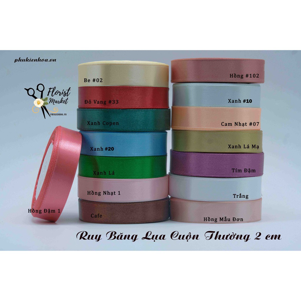 RUY BĂNG SATIN  LỤA CUỘN THƯỜNG 2CM (cọc 10 cuộn)