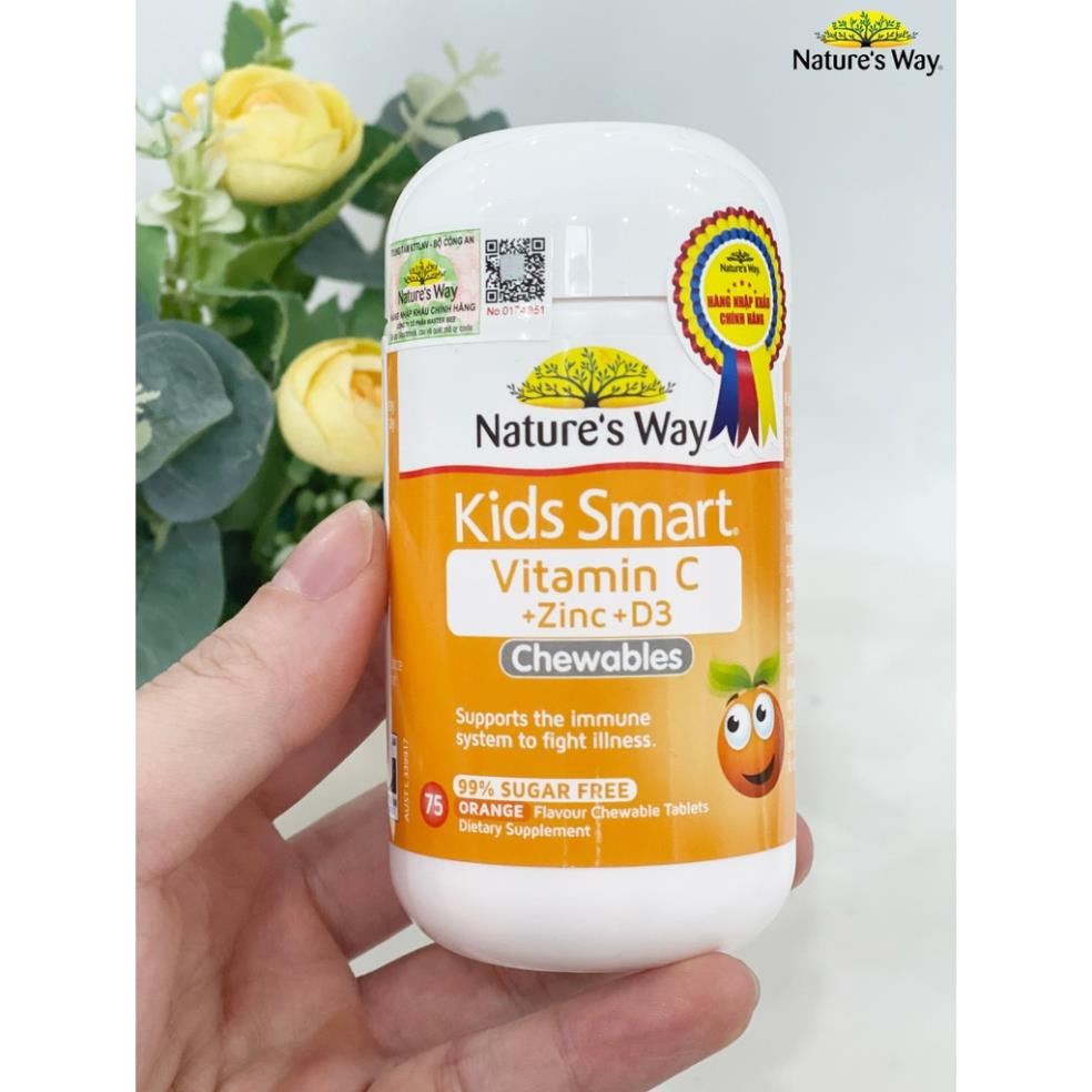 Viên Nhai Nature’s Way Kids Smart Vitamin C+ZinC+D3 Chewable Tablets Bổ Sung Vitamin Cho Bé Phát Triển Toàn Diện 75 Viên