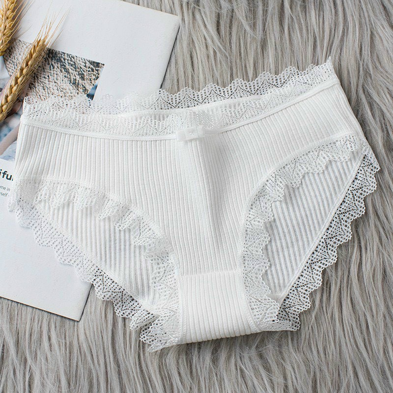 Quần lót nữ cotton viền ren gân tăm kháng khuẩn đính nơ