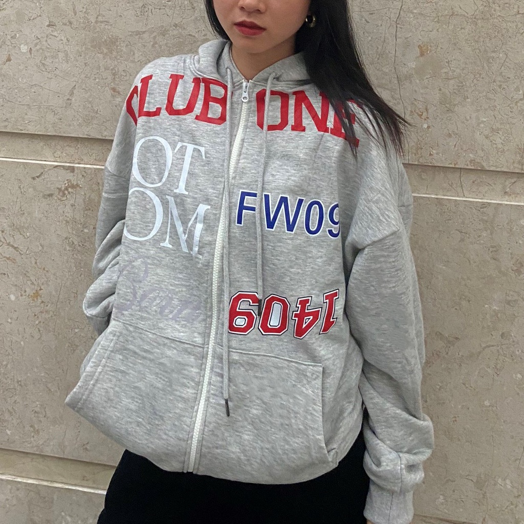 Áo Hoodie Zip Club One Màu Xám