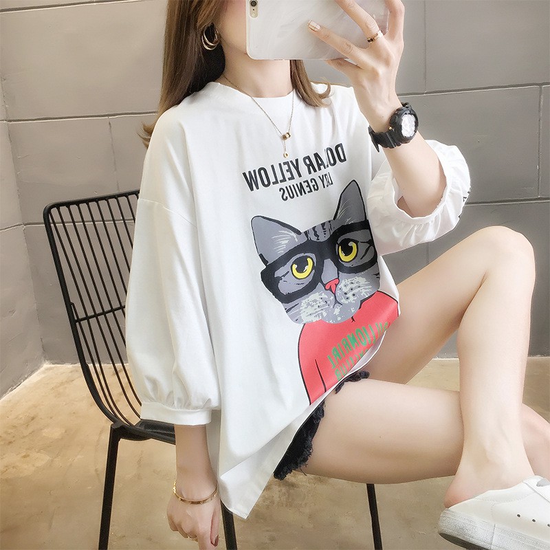 [ HOT ] ÁO THUN COTTON PHIÊN BẢN HÀN QUỐC IN HÌNH MÈO ĐÁNG YÊU - TRẮNG