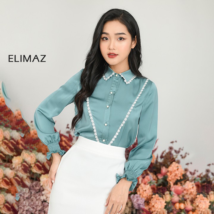 [Thiết kế mới 2021] Áo sơ mi nữ công sở Elimaz kiểu hàn quốc mix ren sang trọng, chất lụa thoáng mát EA21.009