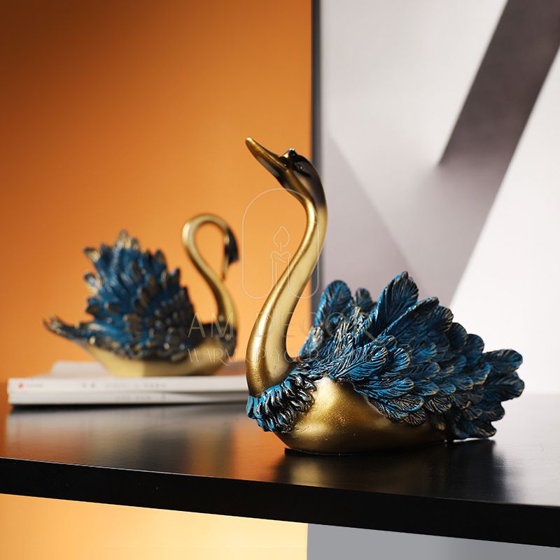Tượng Thiên nga xanh châu Âu decor trang trí vườn, phòng khách, tủ TV sang trọng - AM Decor