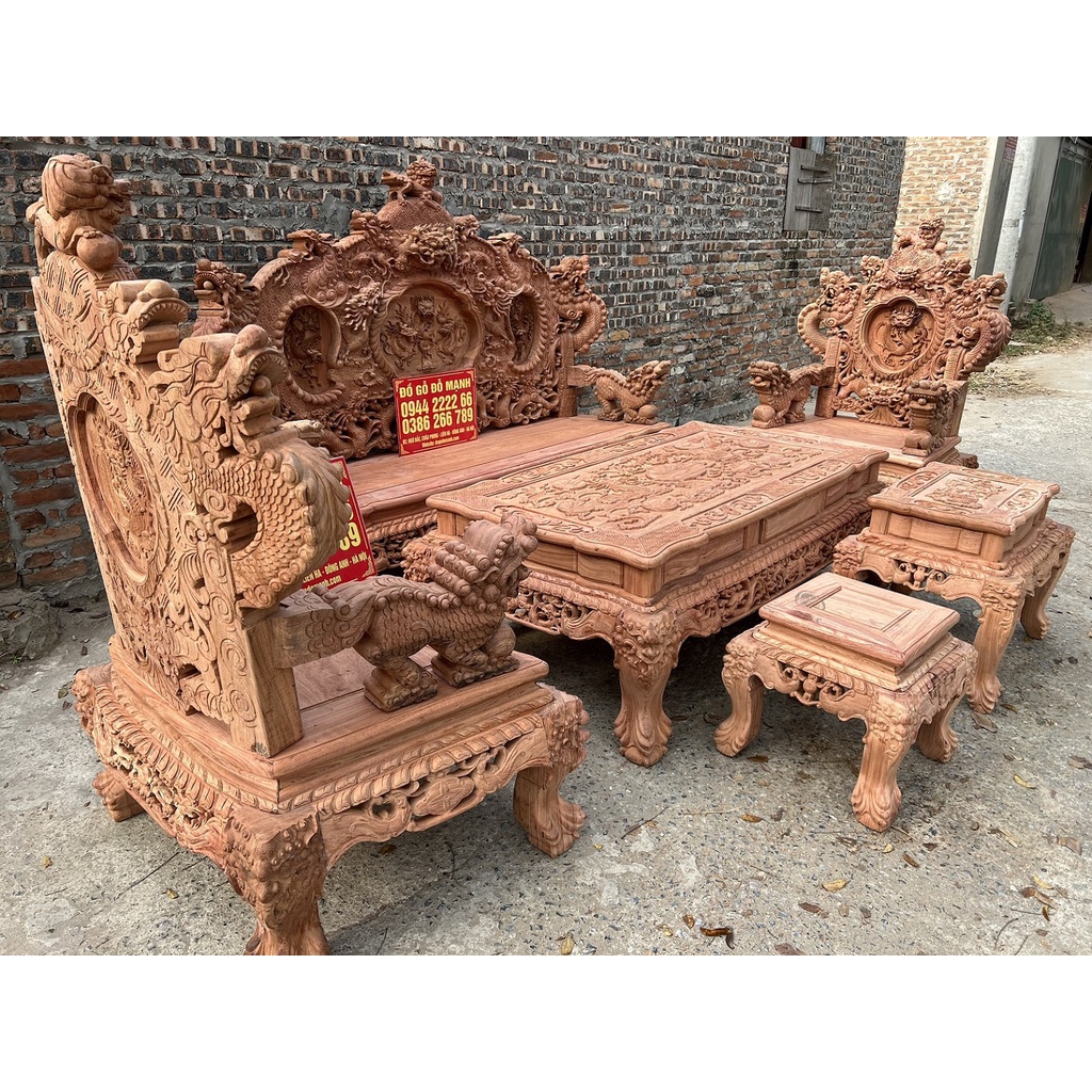 Bộ Bàn Ghế Rồng Bảo Đỉnh Gỗ Hương Đá