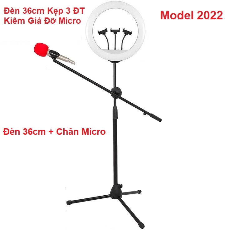 Chân Micro Kiêm Đèn Livestream, bán Hàng - Chụp Ảnh - Hát Livestream Karaoke - Size 54cm - Size 45 - Size 36 - Size 33