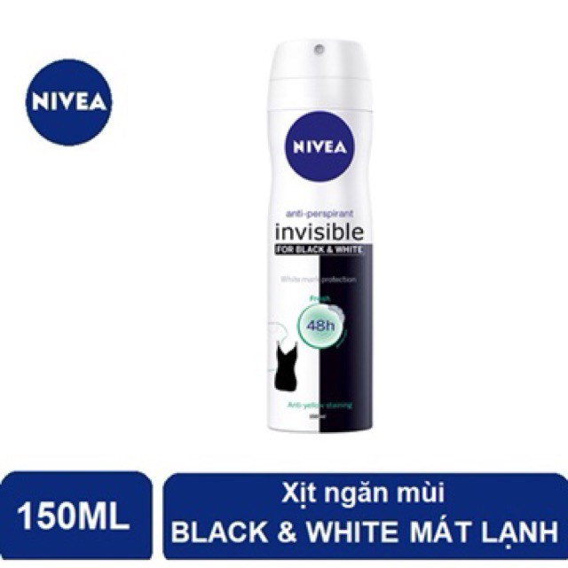 XỊT NGĂN MÙI NIVEA INVISIBLE BLACK &amp; WHITE PURE - CLEAR - FRESH 150ML