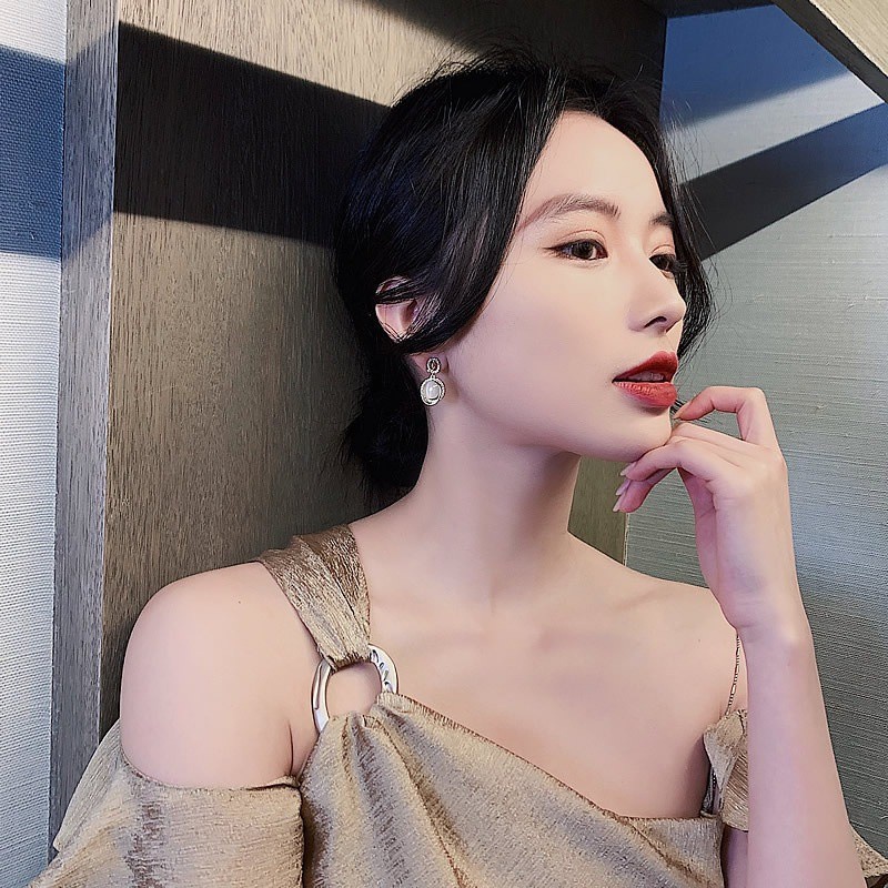 Khuyên Tai Tròn Mỏng Mặt Tròn Đính Đá Opal Lấp Lánh Đơn Giản Thời Trang Thanh Lịch Ba Chiều Cho Nữ