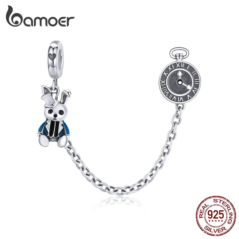 BAMOER Vòng Tay Charm Mặt Hình Thỏ Và Đồng Hồ Bằng Bạc 925 Thật SCC1443